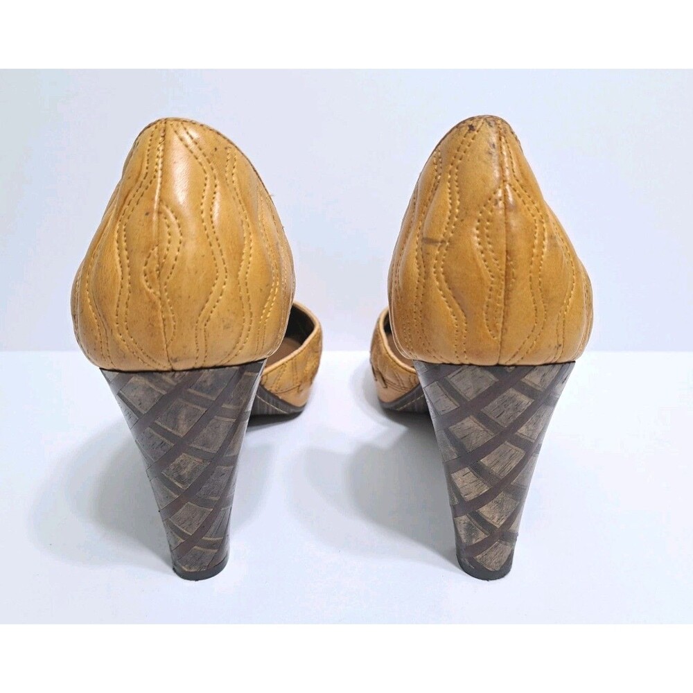 Anthropologie Schuler & Sons Waving Grains Pumps Size 10 Shoes Heels Yellow Rare - Picture 9 of 12